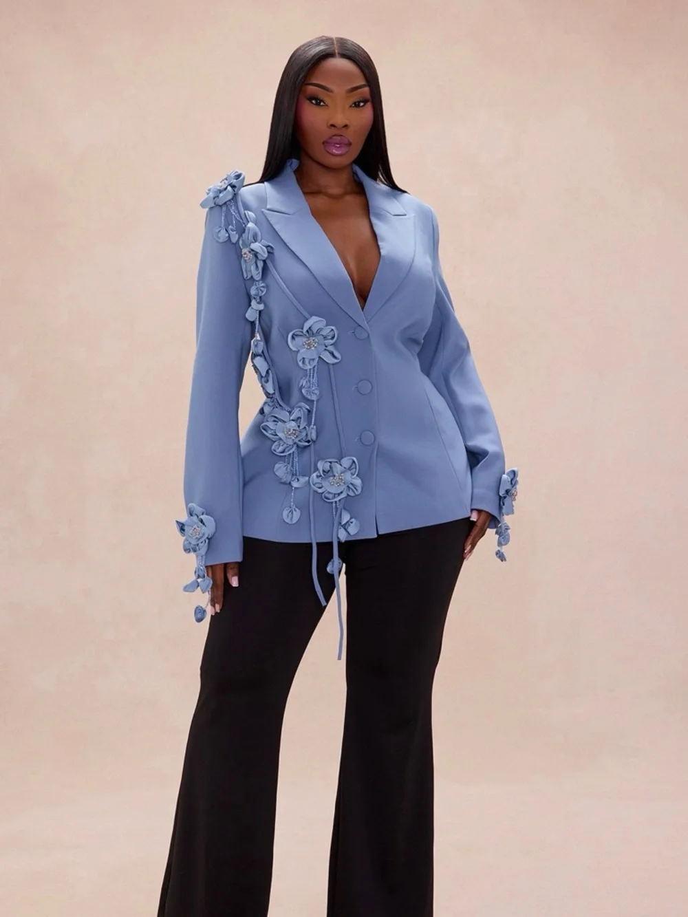 Dripping In Petals Blazer - Slate Blue (Fashionnova) - Picture 4 of 5